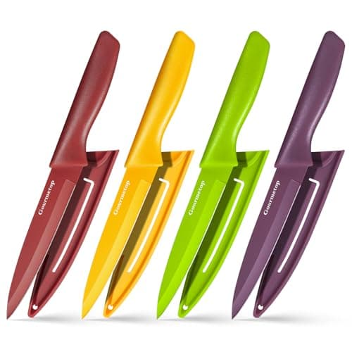 Gourmetop Paring Knife Set of 4, 3.8” Fruit Knife with Cover, German Steel | Extra Sharp 3Cr13MoV Steel, Food-Grade Nonstick Coating, Ergonomic PP Handles, for Fruit Vegetable Peeling & Slicing
