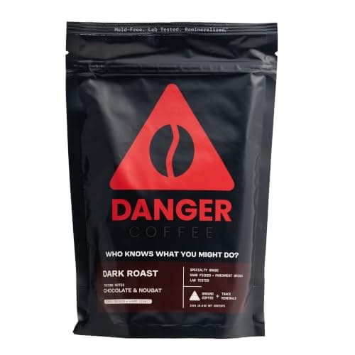 Danger Coffee Ground Mold Free Coffee by Dave Asprey | Dark Roast 10.9 oz | Remineralized with Humic and Fulvic Minerals, Mold Free & Lab Tested, Ground Healthy Coffee, Dark Roast, 10.9 Ounce