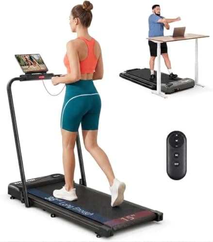 THERUN Walking Pad with Handle Bar, Under Desk Walking Treadmill for Home | 38x15 inch (96.5x38 cm) Belt, 0.6-6.2 MPH (1-10 KM/H), 300 lbs (136 kg) Capacity, Quick-Fold Handle, Armrest Control Panel