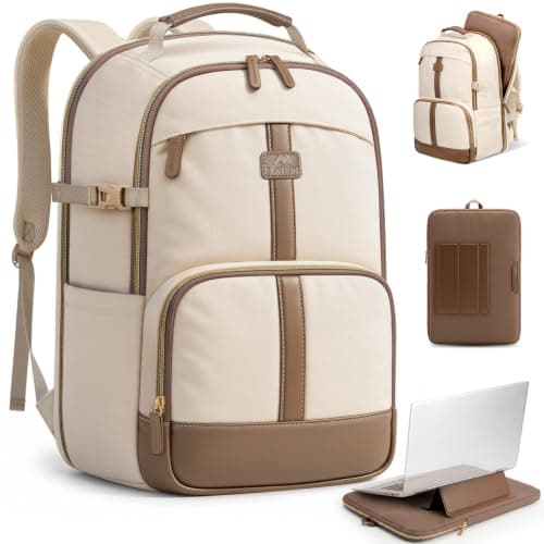 MATEIN HER 2 in 1 Womens Laptop Backpack and Detachable Laptop Sleeve | Converts into Stand, 15 Inch Protective Computer Case, Water Resistant, Work Backpack for Teacher, College Bookbag, Beige