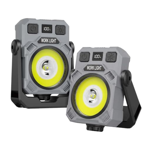 Magnetic Rechargeable Work Light, 2Pack 4000mAh Mechanic Light Up to 3-50H | LED Rechargeable Work Light with Power Display , 2400LM Magnetic FlashLight 360° Rotating Stand & Hook for Car, Camping