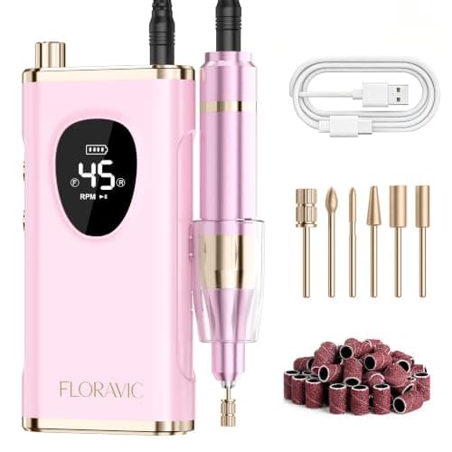 FLORAVIC Nail Drill Professional Cordless Electric Nail File | 45000RPM for Beginners, Acrylic & Nail Prep, Rechargeable Portable E file, Gel Polish Removal, Drill Bits, Home Salon, FL1431