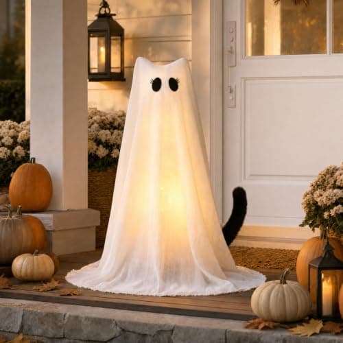 Cute Lighted Cat Ghost, Halloween Ghost Decorations Indoor Outdoor