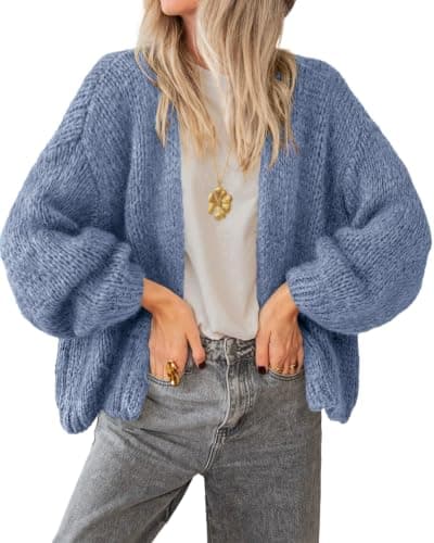BTFBM Cardigan Sweaters For Women Lightweight Fall Fashion Clothes 2026 | No Button No Pocket Design, Chunky Knit Open Front Cardigans, Ribbed Cuff Long Sleeve Sweater, Loose Winter Coat Clothing