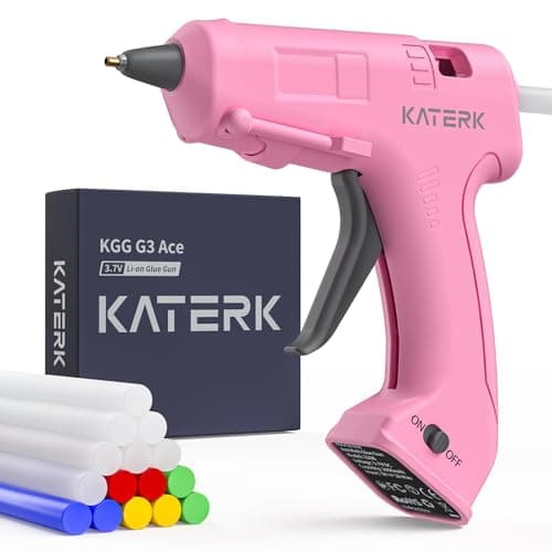 Katerk 3.7V Cordless Hot Glue Gun Kit with 15 Glue Sticks, 90s Fast Heating | USB-C Rechargeable with 2000mAh Built-in Battery, Compact and Portable for DIY, Gift Making, School Crafts & Repairs (Pink)