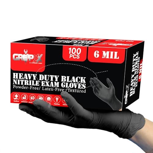 London Labs Heavy Duty 6 Mil Black Nitrile Gloves - Disposable, Latex & Powder Free | Mechanic, Food Prep & Tattoo | Rubber Gloves for Cooking, Cleaning & Household |Bulk Case of (1000)