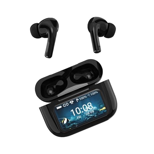 IQ Sound IQ-341 ANC & ENC Bluetooth Earphone with Touchscreen Display Charging Case, True Wireless Earbuds, Stereo Sound, Dual Mic, Voice Assistant, In-Ear Detection, USB-C Charging (Black)