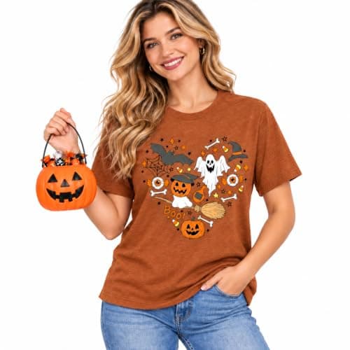 Women's Halloween Shirt: Love Art Patterns Halloween Party T-Shirt Crewneck Short Sleeve