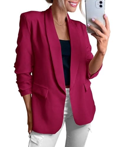 KIRUNDO Womens Blazer 2026 Fall Business Casual Jackets(Rose Red, S) | Long Sleeve Open Front Dressy Suit Jacket, Lightweight Lapel Work Office Outfits, With Pockets, Fashion Clothing