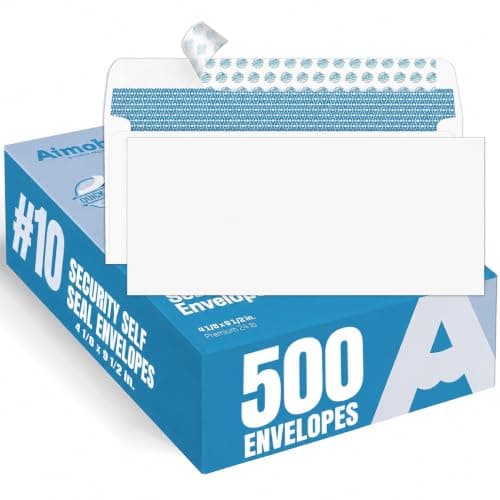 Aimoh#10 Business Envelopes Letter Size Windowless Self Seal Security 500ct | Premium EnveGuard Tint, Ultra Strong Quick Closure, White, 24LB Paper, 4-1/8 x 9-1/2 in, 500 Count