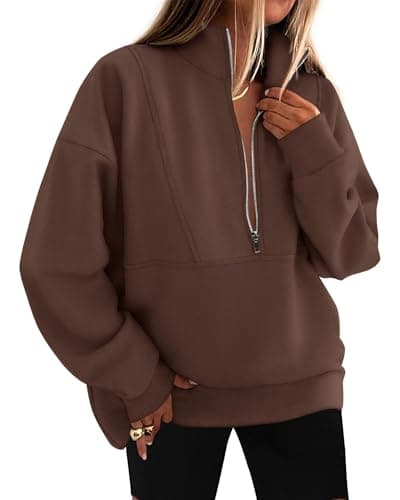KIRUNDO Womens Half Zip Pullover Oversized Sweatshirt(Brown, XL)