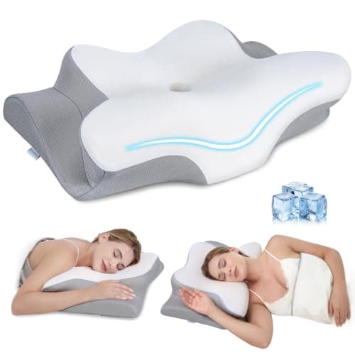 Missleep Cervical Neck Pillow, Memory Foam Pillows for Neck and Shoulder Pain Relief, 2 Heights Ergonomic Pillow with Breathable Ice Silk Cover, Neck Support Pillow for Side Sleepers, White