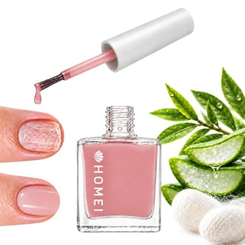 HOMEI 5-in-1 Natural Nail Strengthener Polish for Damaged Nails NATURAL PINK | Quick Dry Nail Hardener Gel, Top+Base Coat, Polish& Care | Tinted Nail Strengthener with Aloe Vera, Tea Tree Oil& Keratin