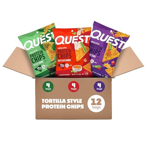 Quest Nutrition Tortilla Protein Chips, Game Day Variety Pack, 12 Count | Buffalo Ranch, Salsa Verde & Loaded Taco, 4 of Each Flavor, 19g Protein, 4g Net Carbs, Gluten Free, Individual 1.1oz Bags