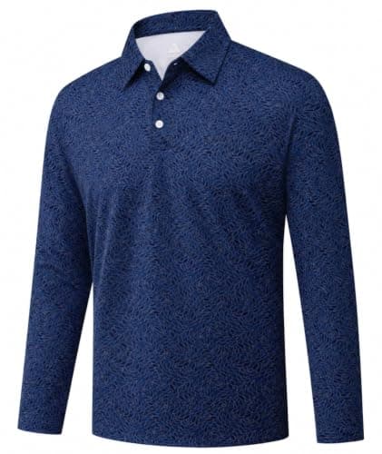 ZITY Mens Long Sleeve Golf Shirts Print Polo Shirts UPF 50+ Sun Shirts | UV Protection Shirts,3 Button,Lightweight, Breathable,Collared,Casual,Moisture Wicking,Golf,Fishing,Work,Outdoor