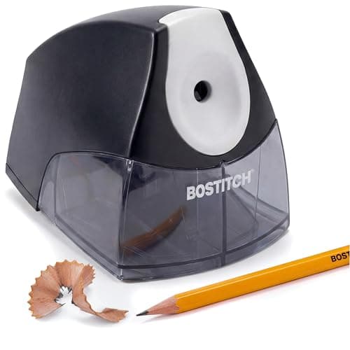 Bostitch Electric Pencil Sharpener for Classroom and Desk, Black | 4X Longer Cutting Life, Never-Stall Motor, Compact Design, Auto-Shutoff Safety Switch, Large Shavings Tray