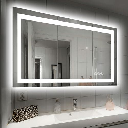 Hivone 40"X32" LED Bathroom Mirror with Lights, UL Listed | Anti-Fog, Dimmable, 3 Color Temperature, Backlit + Front Lit, Smart Bathroom Vanity Mirror, Memory Function, Tempered Glass