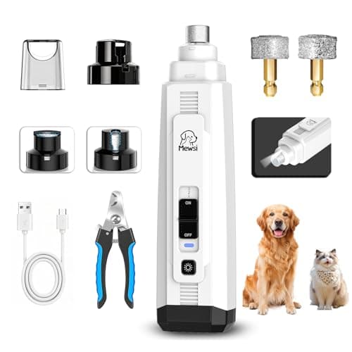 Mewsi 2026 New Quiet Dog Nail Grinder, Electric Pet Nail Grinder | 8000-12000RPM Dog Nail Trimmer with LED Lights, 40db, 2 Grinding Bits, Safe & Stress-Free for Small Medium Large Dogs & Cats