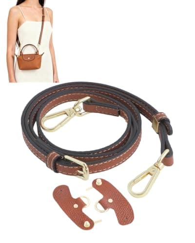 Luckycici Longchamp Mini Bag Strap Kit for the Le Pliage Original Pouch | Crossbody Strap for Long Champ | Width:12mm | Color: Brown&Gold