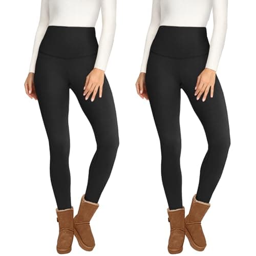 Opuntia 2 Pack Fleece Lined Leggings for Women - Thermal Winter Warm Tights Tummy Control High Waisted Workout Yoga Pants