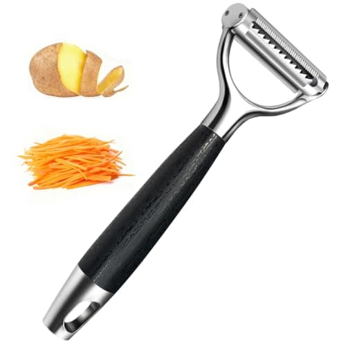 Vegetable Peeler Julienne Peeler for Kitchen, 2-in-1 Stainless Steel Peeler | Ergonomic Non-Slip Handle, 90° Swivel Blade, Waterproof & Rustproof, For Potato, Carrot, Apple, Cucumber, Veggie,Fruit, Salad
