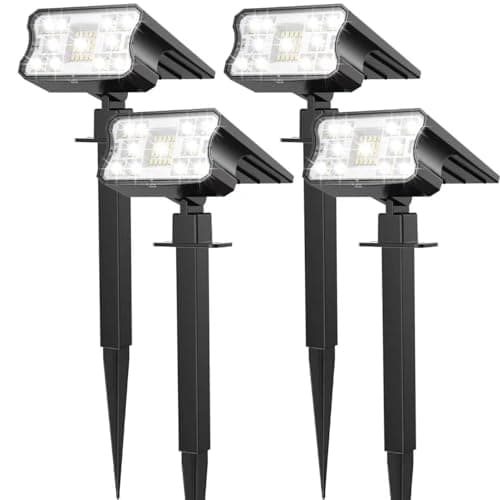 HGGH Solar Lights Outdoor Waterproof IP67, 60 LED 3 Lighting Modes Solar Spot Lights Outdoor for Yard Garden Pathway Landscape, Auto On/Off, Function 2 in 1(Cool White, 4 Pack)
