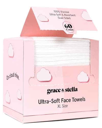 grace & stella Face Towels Disposable XL- Travel Essentials (60 Count) | Ultra-Soft & Absorbent Face Wipes Towelettes, Facial Towels for Cleansing & Makeup Removal