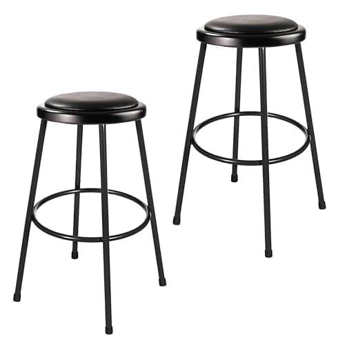 OEF Furnishings OEF6430-10/2 Commercial-Grade Padded Round Stool (30-inch Height, Black Frame, Vinyl Padded Seat, 2-Pack)