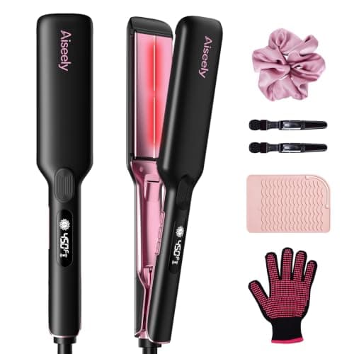 AISEELY 1.75" Infrared Hair Straightener, Wide Plate Hair Straightener, 9 Temp Control, 30S Fast Heating & Digital LED Display, Dual Voltage for All Hair Types