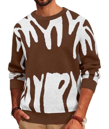 BKRIVE Men's Brown Sweater Warm Lightweight Knit Holiday Pullover XL