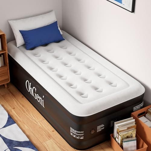 OhGeni Air Mattress Queen with Built in Pump, 18" Raised Blow up Bed, 800lb | Inflatable Mattress, Advanced Coil-Beam Support, 3 Mins Inflation, 40% Thicker PVC, Waterproof, 10 Year Product Support