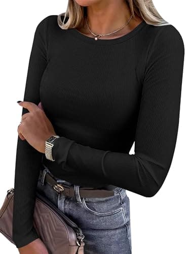 ANRABESS Women Long Sleeve Shirts Ribbed Fitted Tops | Slim Basic Tee,2026 Fall Outfits,Lightweight Knit T-Shirt,Soft Underscrub,Winter Layer Clothing,Casual Work & Everyday Wear