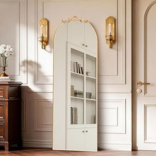MISSDAY Vintage Baroque Full Length Mirror, Antique Large Arched Full Body Mirror Freestanding with French Carving Top, Full Metal Frame Stand Up Retro Mirrors for Bedroom Living Room