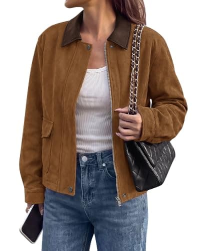 BTFBM Faux Suede Jacket Women Leather Lapel Zip Up Fall Outfits 2026 | Button Down Long Sleeve Outerwear With Flap Pockets, Early Winter Coats, Motorcycle Jackets, Western Country Concert Outfits