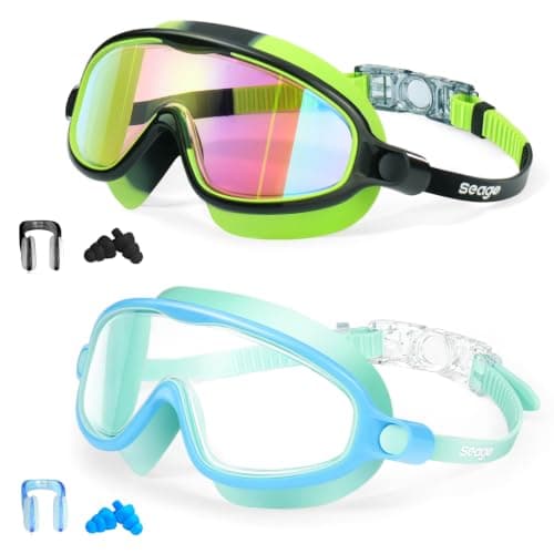 Seago 2 Pack Swim Goggles for Kids 3-14 Anti-Fog & UV Wide View Boys Girls