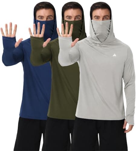 ZITY Men Hooded Sun Shirts 3 Pack UPF 50+ Long Sleeve Hood Rash Guard | Fishing Shirts for Men Fall Lightweight Quick Dry Athletic Sun Protection UV Shirts with Face Mask XL