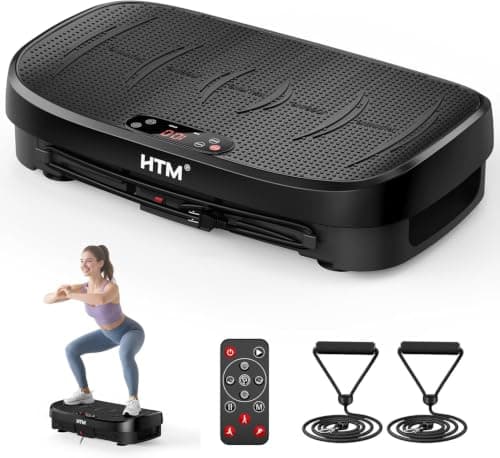 HTM Curved Vibration Plate Exercise Machine, Whole Body Shake Plate with 150W Motor & Resistance Band, 400lbs Weight Capacity, 120 Speeds, Low Noise Vibration Board for Weight Loss, Home Fitness
