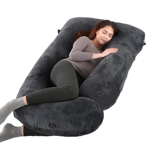 ALLOPERA U Shape Pregnancy Pillow - Full Body Maternity Pillow for Sleeping | Side Sleeper Support for Back, Belly, Hip & Leg, Pregnant Women, Removable & Washable Cover, Adjustable Fill, 57 Inch, Velvet