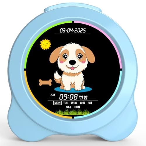 Sinoviwe Kids Alarm Clock Sun & Moon& Dog LED Display with Day & Date OK to Wake Clock with Night Light for Kids Children's Sleep Trainer Gift for Boy and Girls