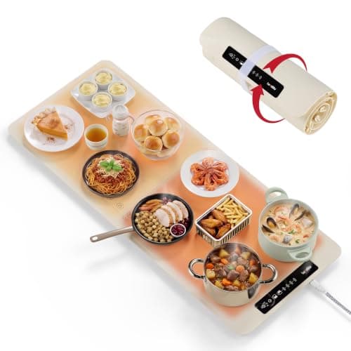 Laudlife Dual-Zone Warming Mat for Food, 36"x16" Large Silicone Heating Mat | Independent Heat on/off Controls, 4 Settings, 2/4/6-hour Timer, Foldable & Waterproof Warming Trays for Buffets, Parties
