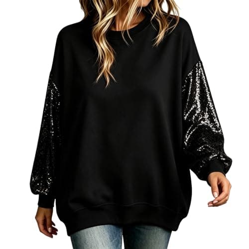 Sequin Sweatshirt for Women Long Sleeve Crewneck Sequin Tops for Women | Sequin tops for women, sequin long sleeve top, glittery tops women for party, concert and holiday daily wear