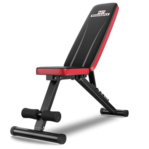 NICEPEOPLE Adjustable Weight Bench for Home Gym, 660LBS Capacity Workout Bench with 8 Backrests for Chest Shoulders Arms, Compact and Foldable Strength Bench for Small Space Apartment Room (Red)