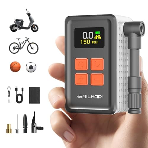 مضخة إطارات الدراجات الصغيرة من SAILHAPI، نفخ سريع حتى 150 PSI مزودة بمقياس ضغط
