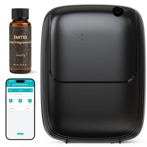 EMITIG Waterless Essential Oil Diffuser 400ml, Smart Scent Diffuser Covers 3000 Sq.Ft, Scent Machine for House Office Hotel, App & Panel Control Wall-Mounted Diffuser with 100ml Hotel Fragrance Oil