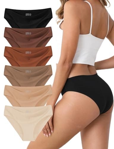 WAYIQE Women's Seamless Underwear Stretch Bikini Panties No Show Invisible Hipster Size L Multicolor 6 Pack