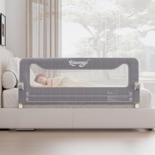 Kincongi Bed Rail for Toddlers, 71 Inch Swing Down Toddler Bed Rails | Wider U-Shape Base, Breathable Baby Bed Rail Guard for King, Queen, Full, Twin Bed Rail for Baby