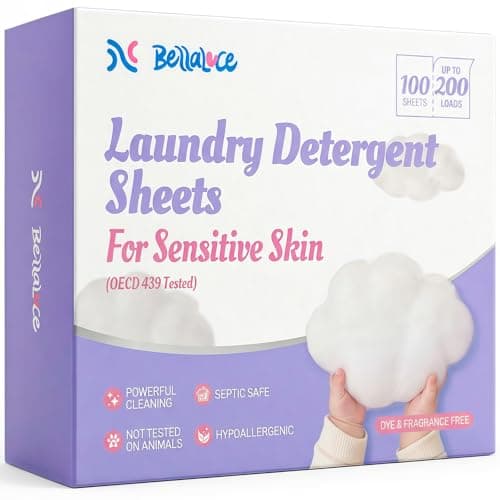 BellaLuce Sensitive Skin Laundry Detergent Sheets, 200 Loads, 100 Count | Hypoallergenic, Fragrance-Free, Gentle Formula for Baby Clothes, Travel & Dorm Essentials