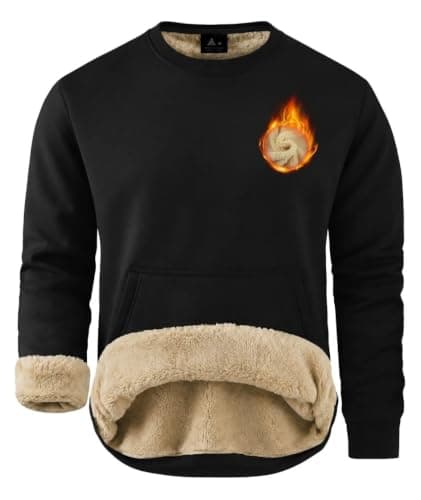 ZITY Men's Black Sherpa Lined Sweatshirt Warm Fleece Crewneck Sweatshirts Thermal Winter Pullover Kangaroo Pocket Heavyweight Crew Neck Long Sleeve Thick XX-Large