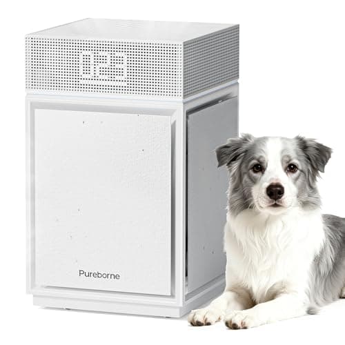 Air Purifiers for Smoke Up to 3600 Ft², Pureborne HEPA Air Purifiers for Home Large Room with PM 2.5 Sensor for Wildfire Smoke Odor Fur, Three-Sided Air Inlet, Auto Mode, Sleep Mode, White, 1 Pack