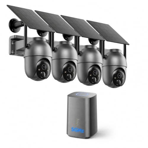 SEHMUA Security Cameras Wireless Outdoor Kit, No Monthly Fee, Local Storage | Built-in 64GB, Solar Powered, 360° Full Live View, 4MP Color Night Vision, Smart Detection, Instant Alerts, Phone Access-4pc